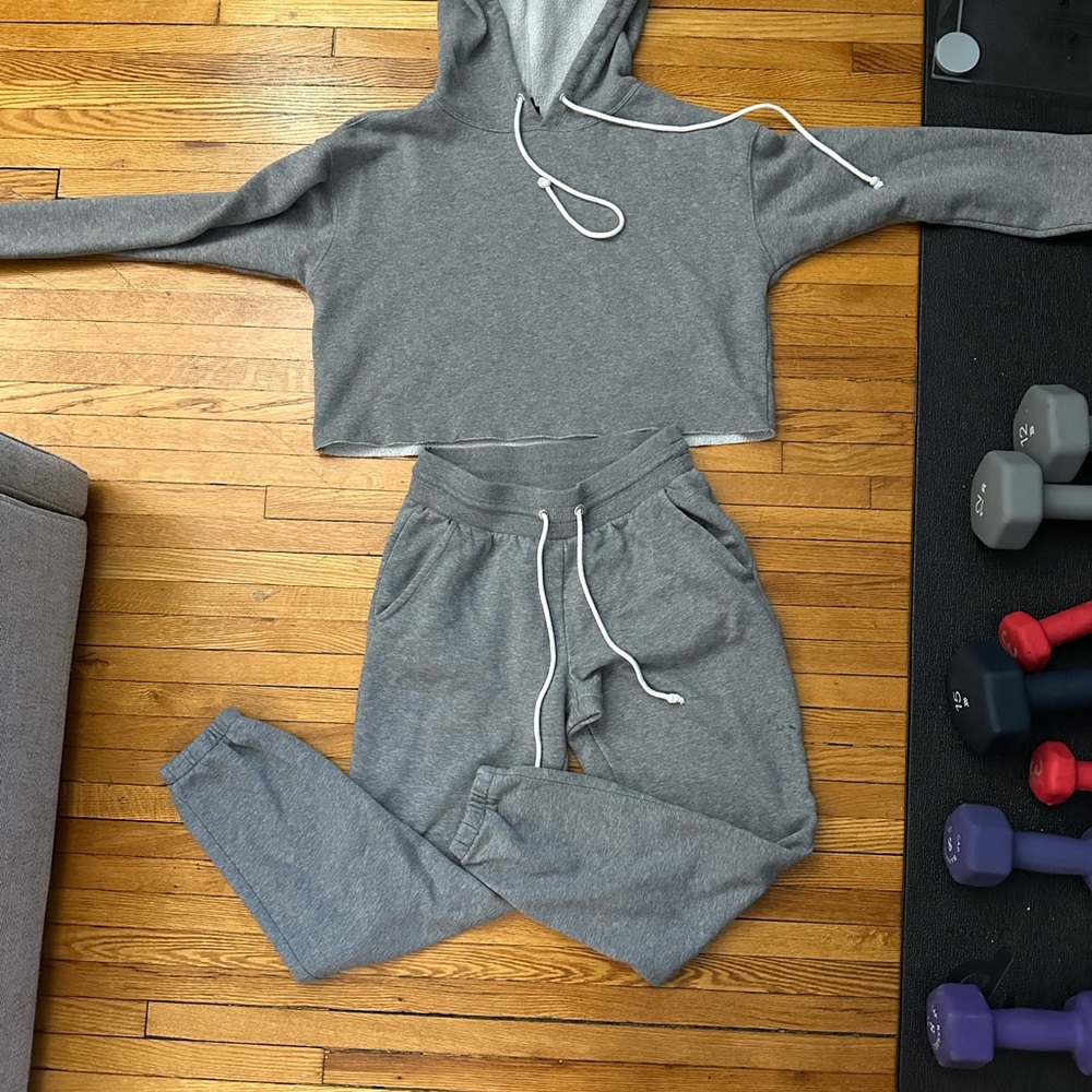 Gray Cropped Hoodie and Joggers Set